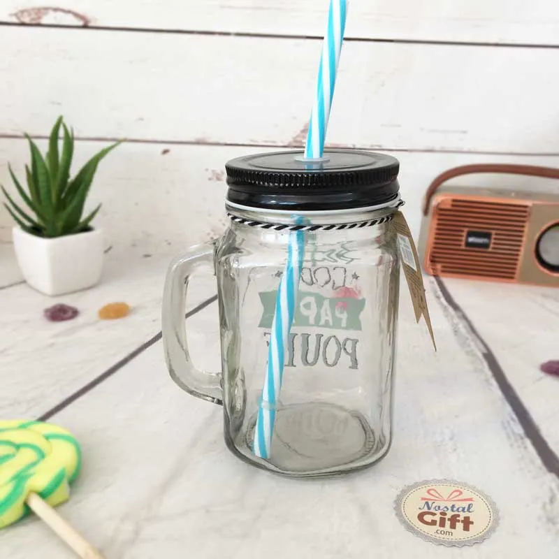 Mason jar avec paille "Papa Cool Papa Poule" - Cadeau Papa