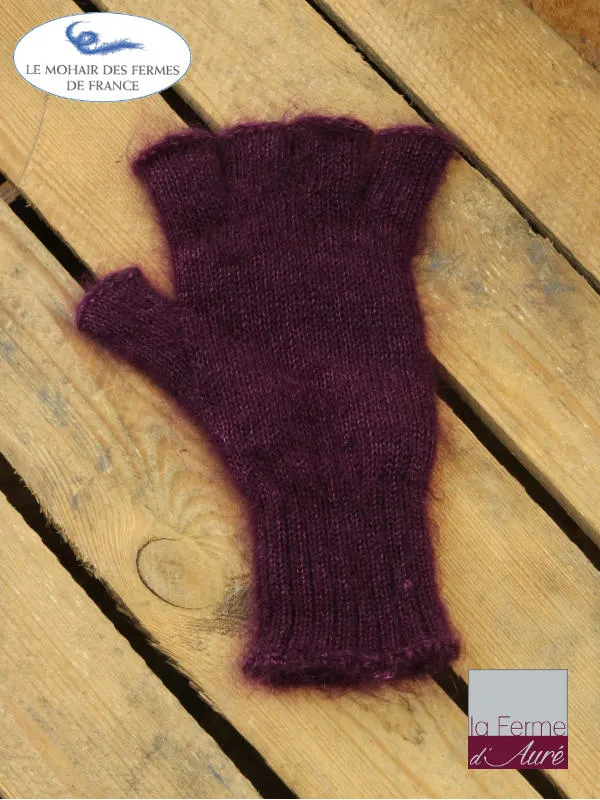 Mitaines Mohair et Soie Prune - Mitaine laine par la Ferme d'Auré